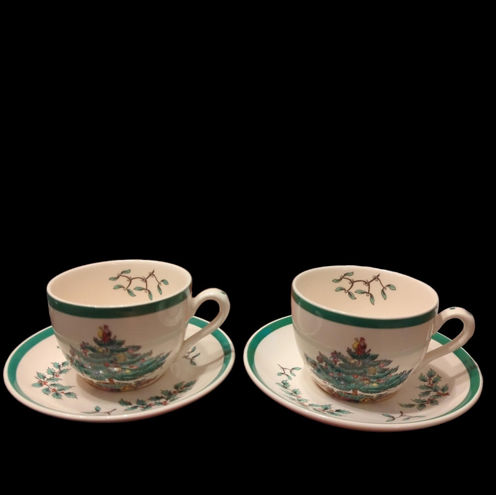 Spode 2 pc Christmas Tree Cup & Saucer-- 2 sets